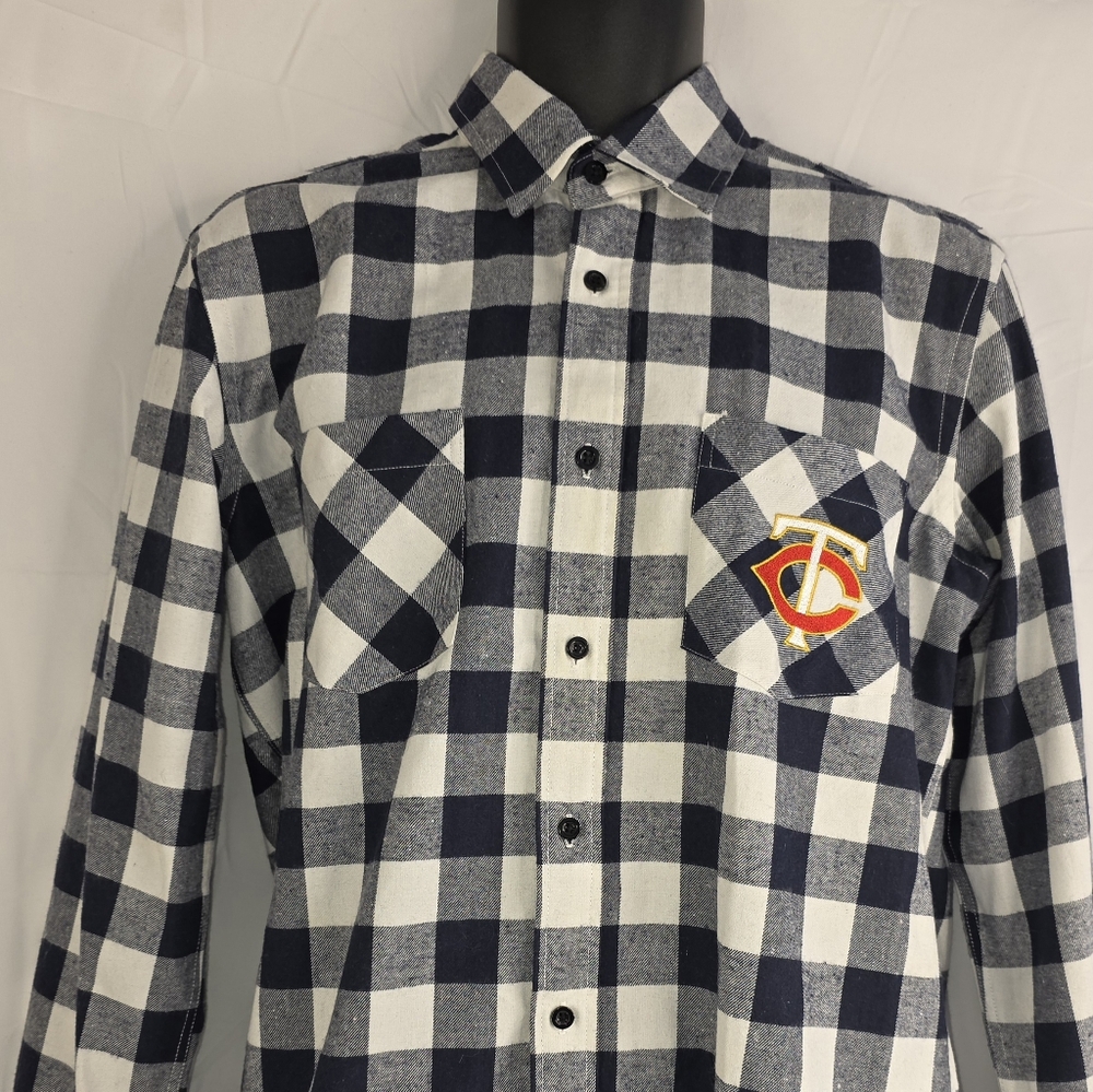 Minnesota Twins Checkered Button-Up Plaid Shirt Blue White Size Medium AB-2489 - Picture 2 of 8